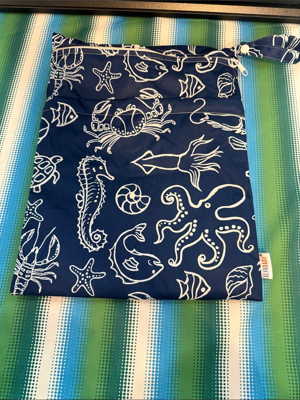 AlvaBaby Navy Sea Creature Print Pouch Wet Dry Bag
